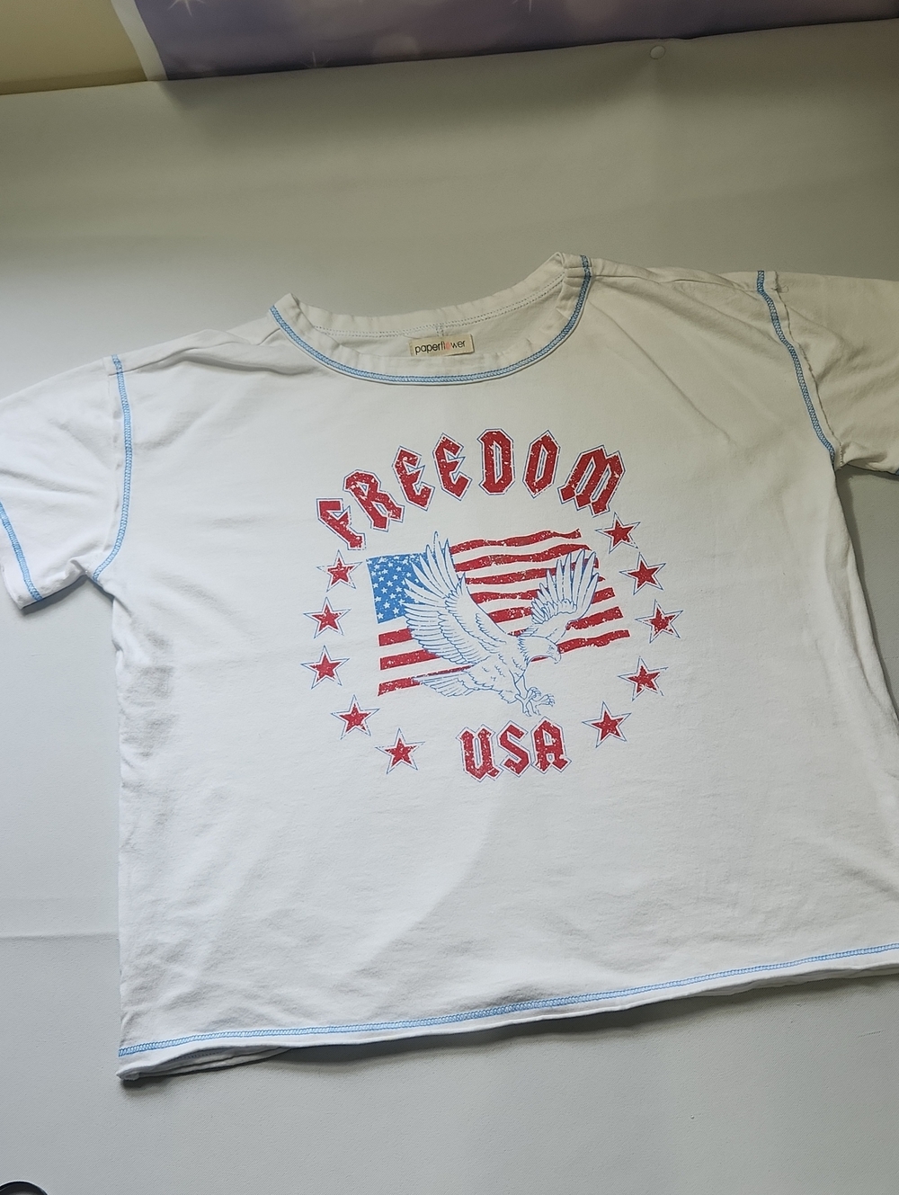 White Short Sleeve Tee - L With Patriotic Graphic In Time For July 4th! 🎇